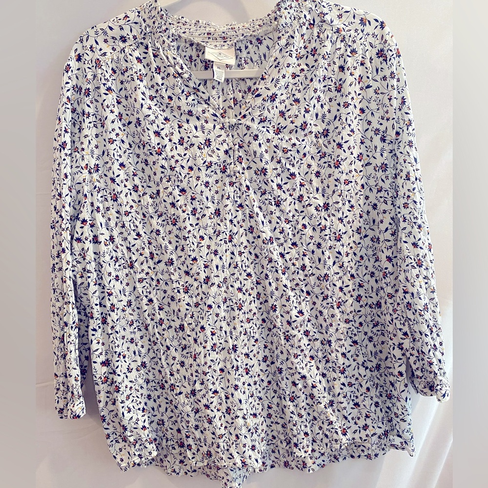 St. John’s Bay XL White Floral Cotton Tunic Blouse Women’s Top